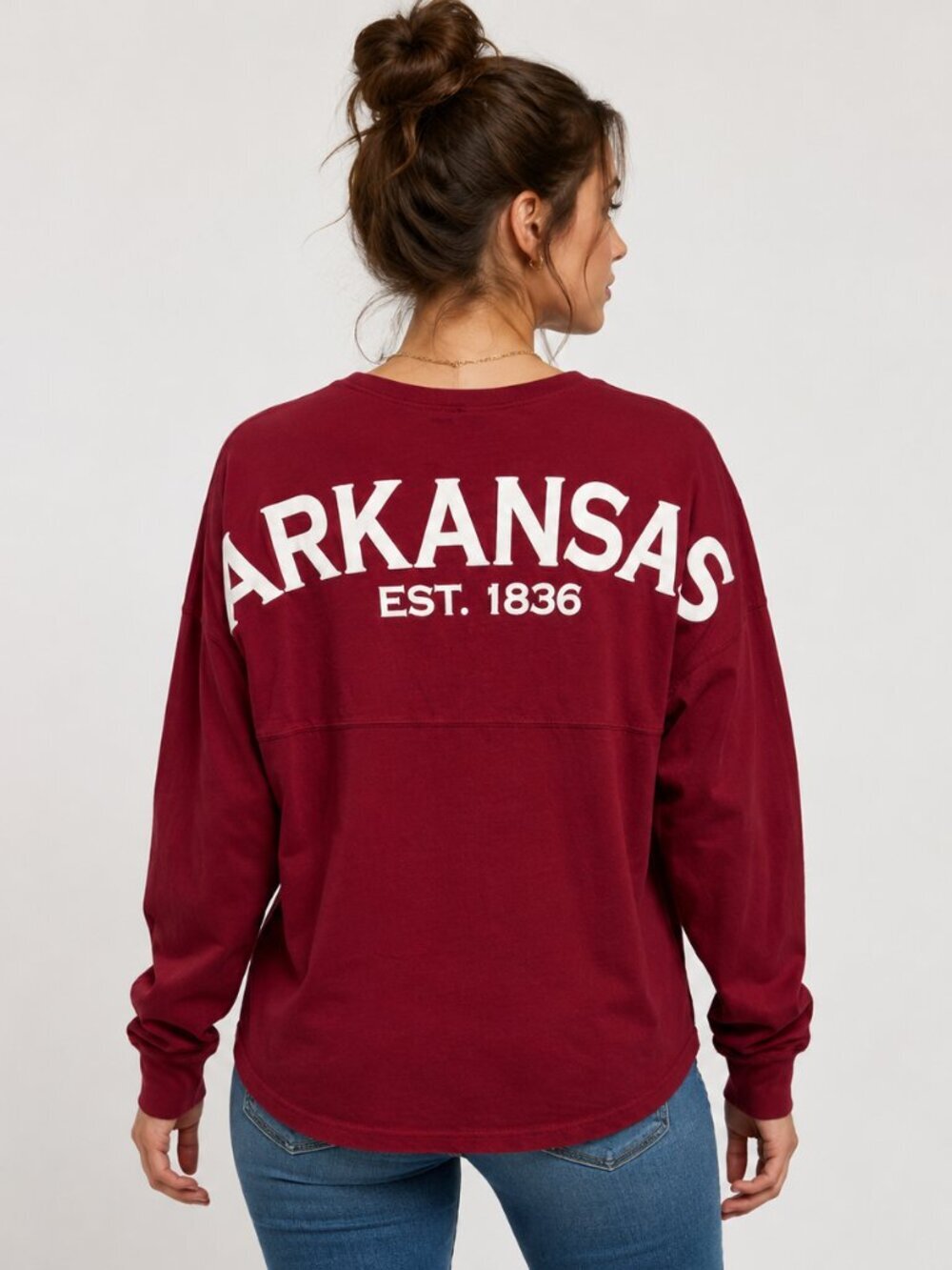 Arkansas 1836 Spirit Size XS Red Long Sleeve V Neck Pullover Shirt Top Jersey